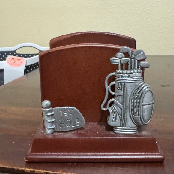 Vintage Desktop Wood and Pewter Mail Organizer Pen Holder Golf Theme - Picture 6 of 9